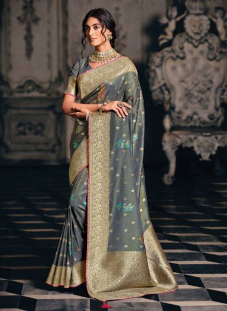 Gray Colour Tantra Pankh New Heavy Meena Tissue Festive Wear Saree Collection 2708